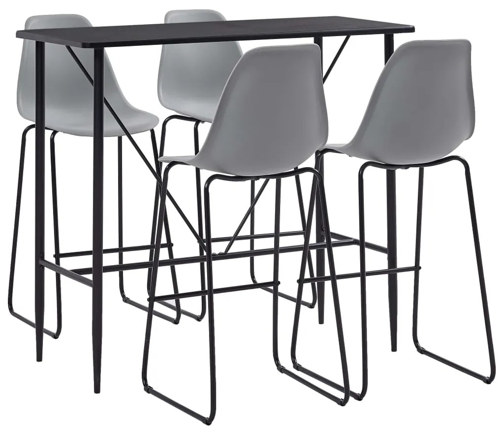 279852 vidaXL Set mobilier de bar, 5 piese, gri, plastic