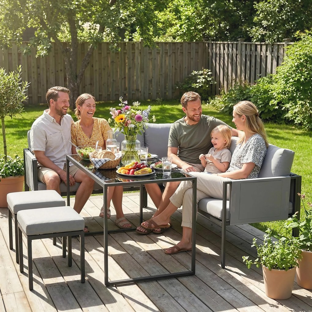 Outsunny Set mobilier de grădină Canapea colț exterior 6 piese Perne 10cm Masă înaltă și 2 taburete Gri | Aosom Romania