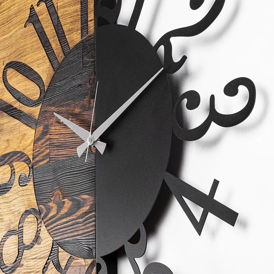 Ceas Decorativ de Perete Wooden Clock 7, Lemn / Metal