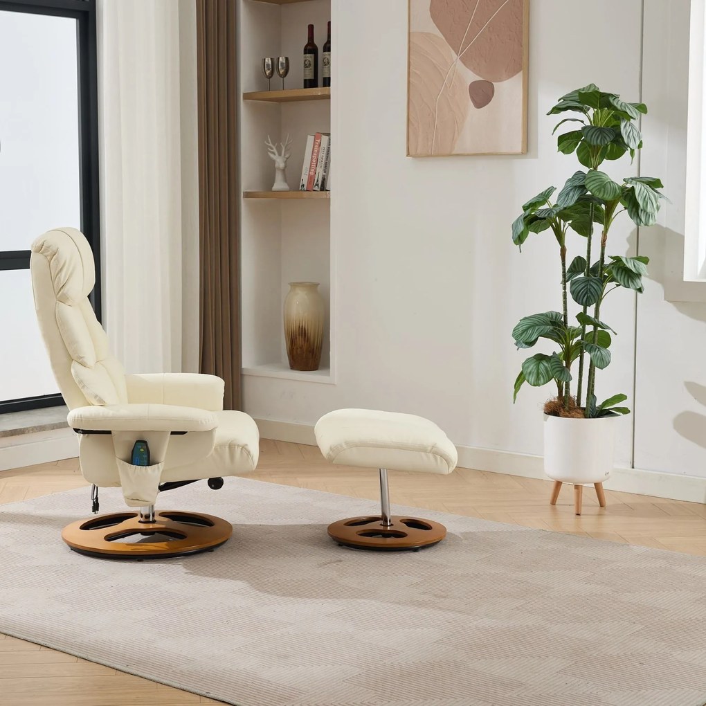 Fotoliu confortabil de relaxare cu funcție de masaj și încălzire, Alb | Aosom Romania