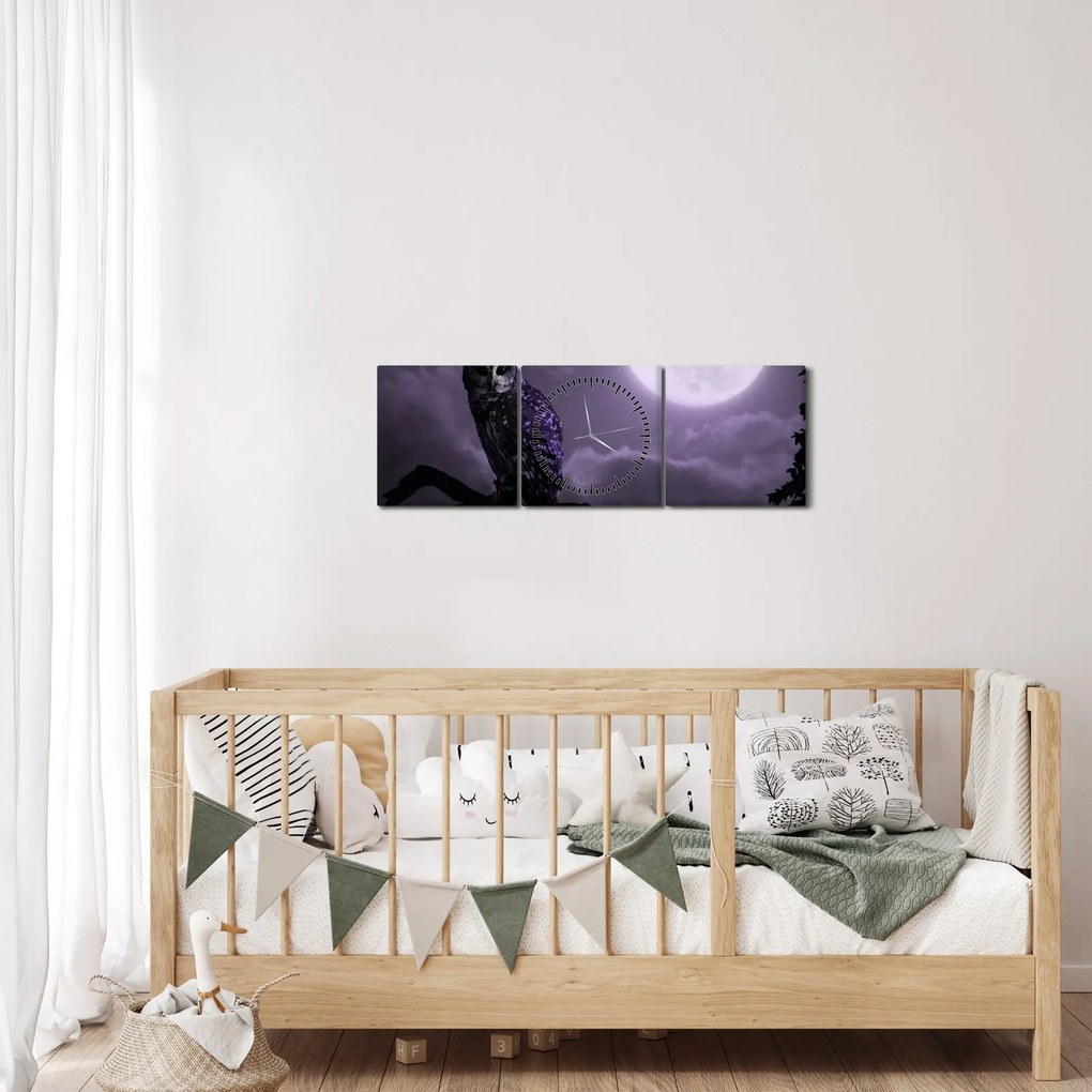 Tablou - Bufniță de noapte, violet (cu ceas) (90x30 cm)
