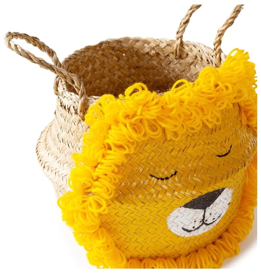 Coș de jucării pentru copii galben/în culoare naturală din iarbă-de-mare ø 30x28 cm Lion – Compactor