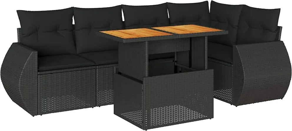 vidaXL Set mobilier de grădină cu perne, 6 piese, negru, poliratan