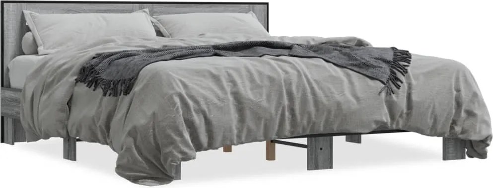vidaXL Cadru de pat, gri sonoma, 200x200 cm, lemn prelucrat și metal