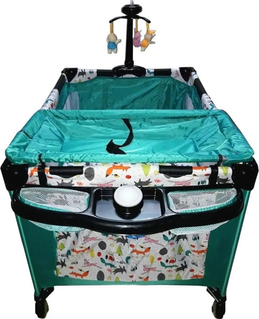 Patut Pliant, Tarc copii Baby Care™ NEST, Pliabil pe 2 Niveluri cu muzica si Masa infasat, Jucarie Carusel cu jucarii din plus, geanta transport