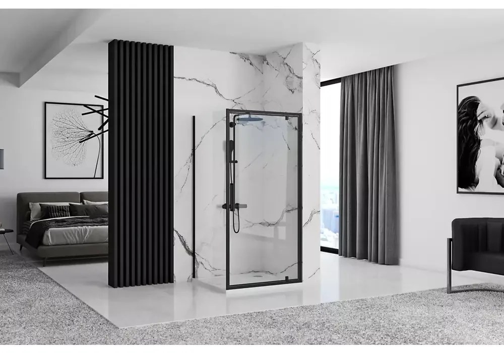 Cabina de dus de colt Rapid Swing Negru 120x80cm, Rea