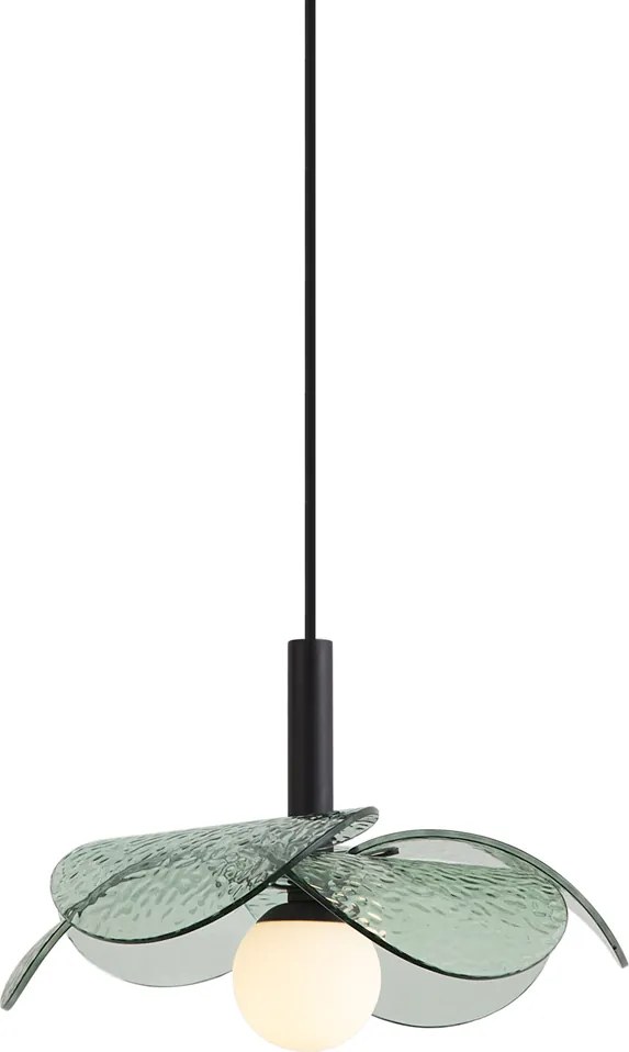 Lampă suspendată de design neagră cu sticlă verde - Kemner