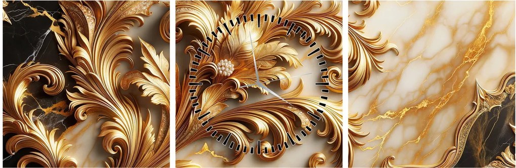 Tablou - Marmură cu auriu (cu ceas) (90x30 cm)