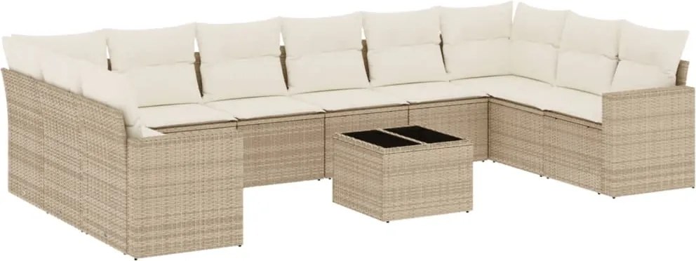 vidaXL Set canapele de grădină cu perne, 11 piese, bej, poliratan