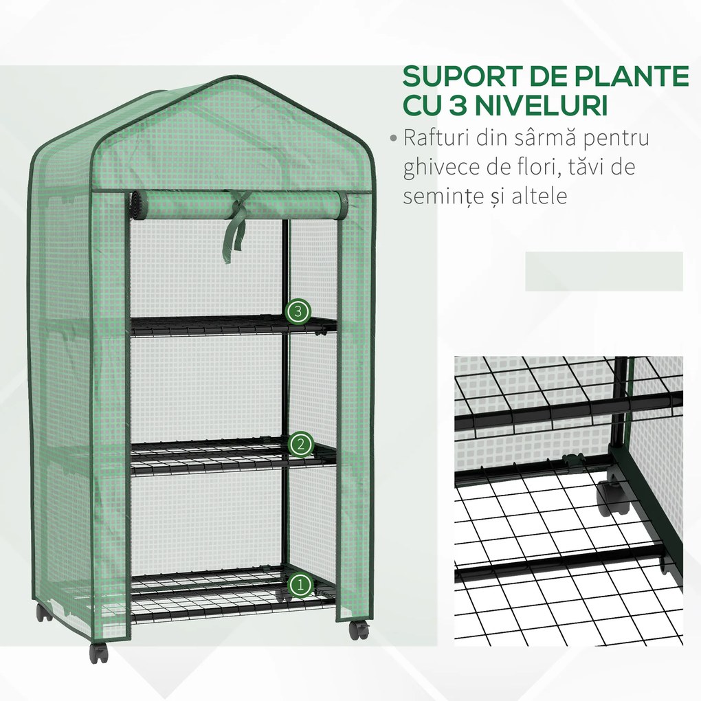 Outsunny Mini sera pe 3 nivele cu acoperis PE intarit si roti, Sera portabila pentru interior si exterior cu usa care poate fi rulata | Aosom Romania