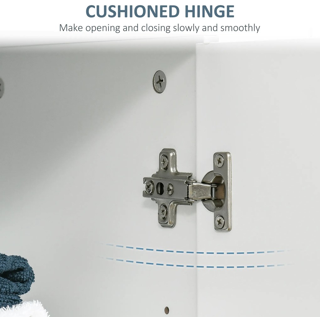 kleankin Dulap de Baie Modern cu 2 Uși, 2 Rafturi Reglabile și Mânere Argintii, 60x30x80 cm, Alb | Aosom Romania