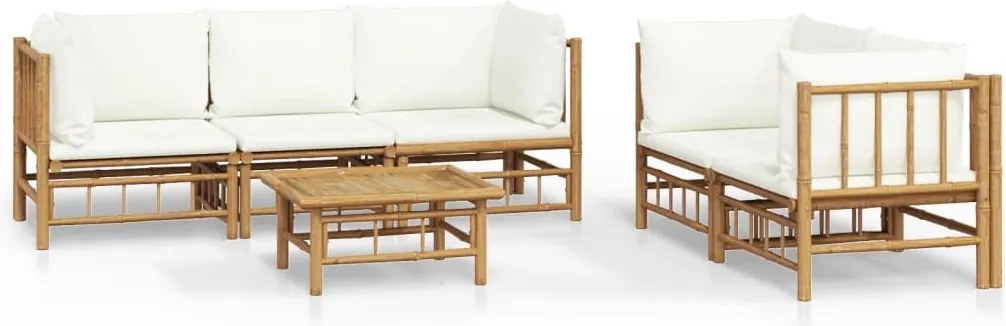 vidaXL Set mobilier de grădină cu perne alb crem, 6 piese, bambus