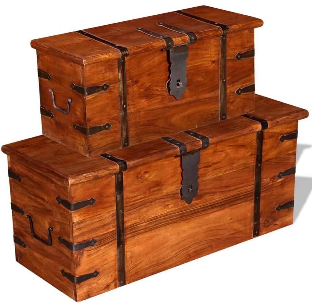 244050 vidaXL Set cufere de depozitare, 2 buc., lemn masiv