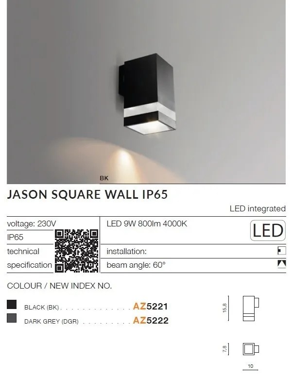 Aplica LED pentru iluminat exterior IP65 JASON SQ BK