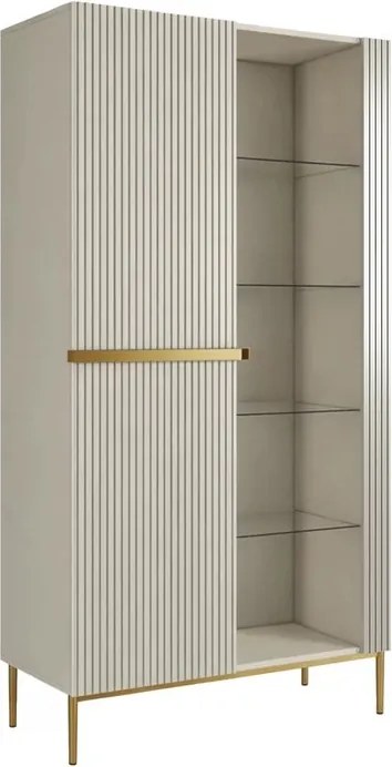 Vitrina Nicole 100 cm cu fata canelata - cashmir / picioare aurii