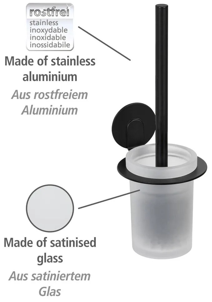 Perie de WC negru-mat autoadezivă din sticlă Bivio – Wenko