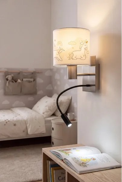 Brilagi - Lampă LED flexibilă BOBO 1xE27/25W/230V + LED/3W m. crom/alb/cu unicorni