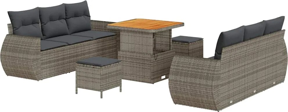 vidaXL Set de canapele pentru grădină cu pernă 9 pcs Gri poliratan