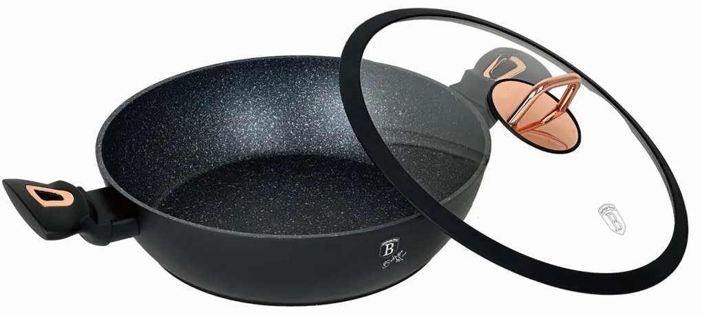 Cratiță marmorată cu capac 28 cm, 3.8L – Berlinger Haus Black Rose Collection BH 1640N, cu strat titan, design elegant, neagră