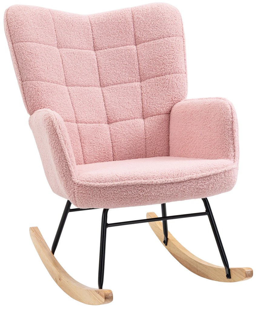 HOMCOM Scaun de leagăn rocking chair tapiterie din blană răsucită structură din oțel 71 x 98 x 101 cm roz | Aosom Romania