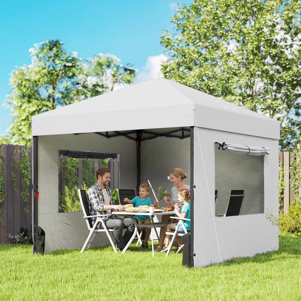 Outsunny Cort Pliabil Pop-up 3x3 m cu 3 Pereți 2 Ferestre Înălțime Reglabilă UPF50+ Husă Transport și Sacii de Nisip Alb | Aosom Romania