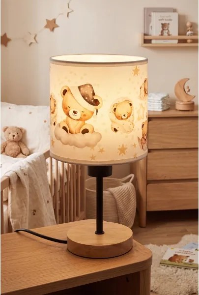 Brilagi - Lampă de masă BOBO WOOD 1xE27/25W/230V stejar/negru/alb/ursuleți