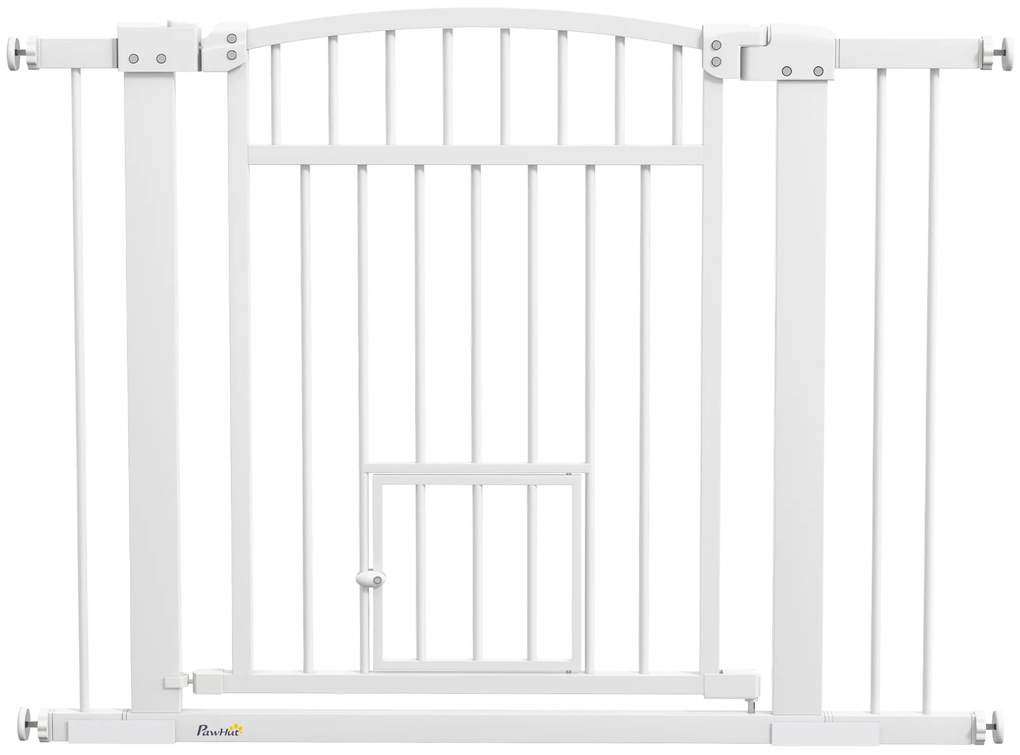 PawHut Barieră de siguranță pentru câini, sistem dublu de închidere, montaj prin presiune sau găurire, lățime 76-104 cm, alb | Aosom Romania