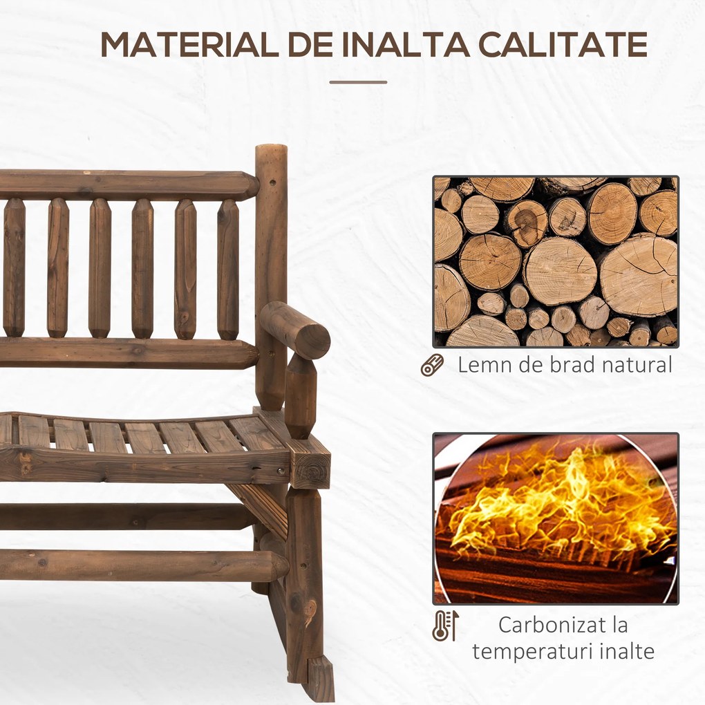 Outsunny Banca tip Leagan cu 2 locuri din Lemn de Brad, Design Rustic, pentru Exterior, 112x67x93cm, Greutate Maxima 250 kg