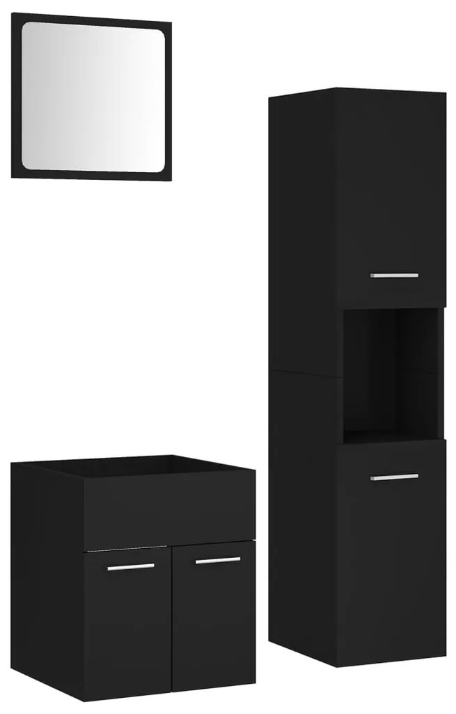 3070947 vidaXL Set mobilier de baie, negru, lemn prelucrat