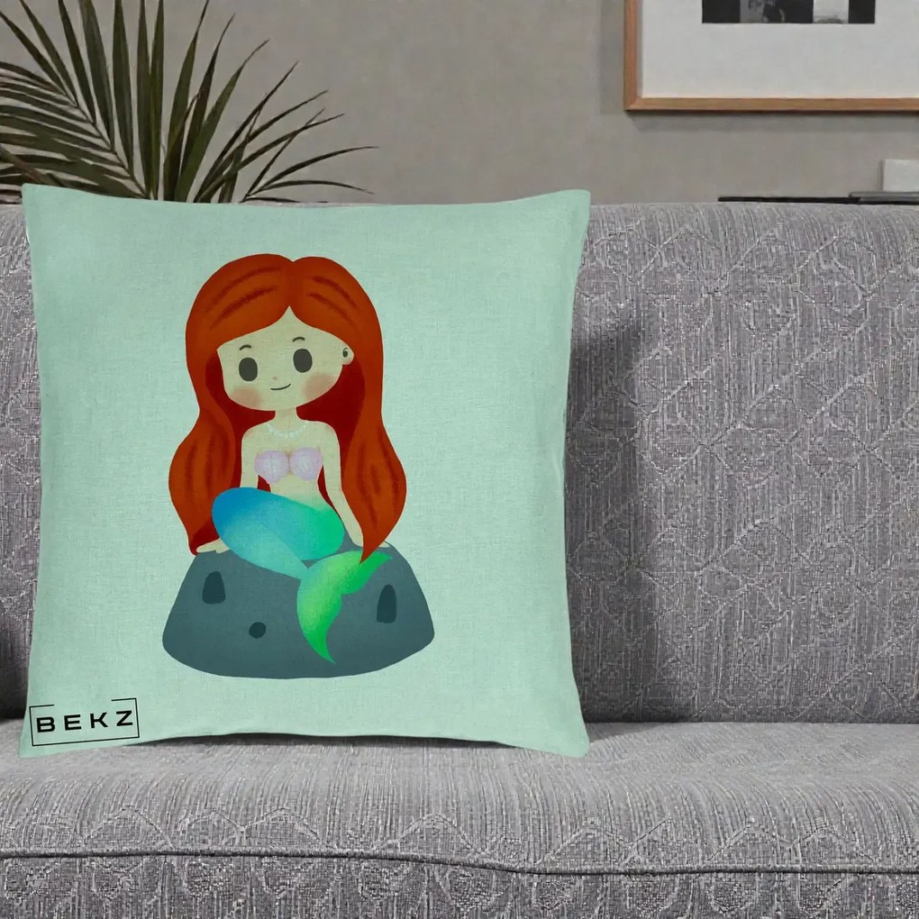 Perna Personalizata Sirena Kawaii Roscat, 40x40 cm, Verde Menta, Husa Detasabila, Perna Inclusa, BEKZ®