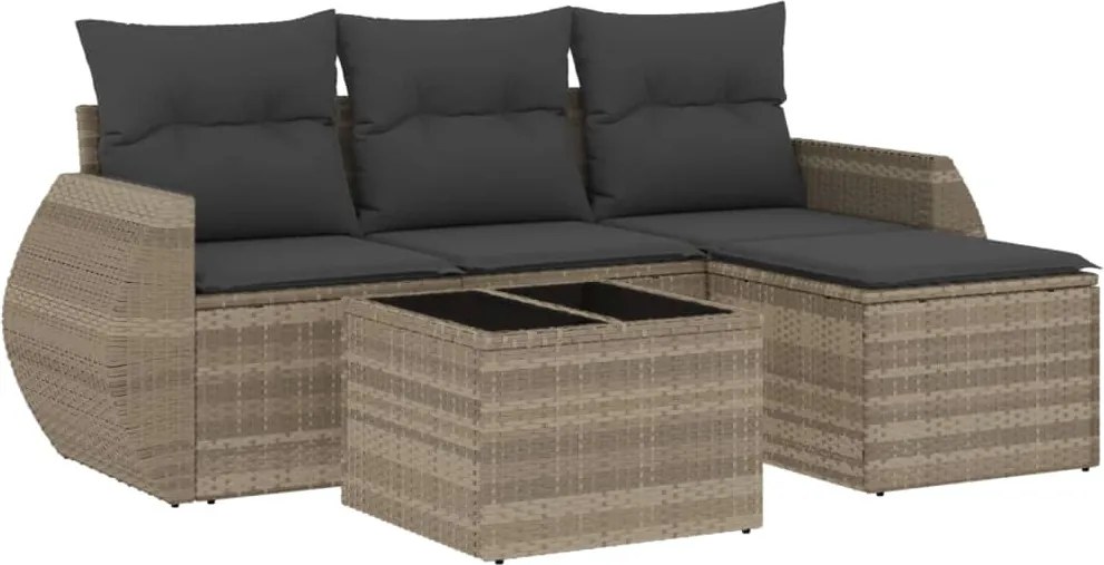 vidaXL Set canapele de grădină cu perne, 5 piese gri deschis poliratan