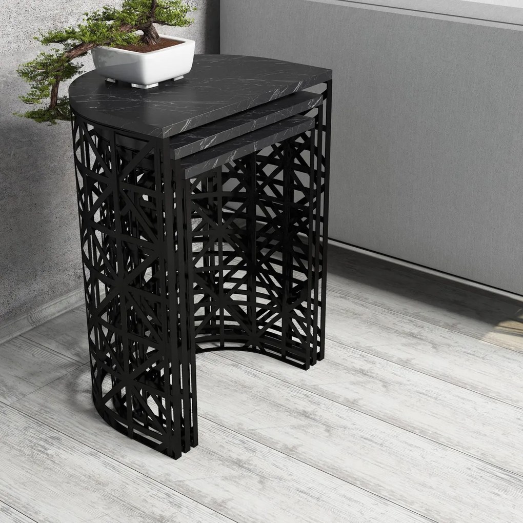 Masă pliabilă Stil Black Marble, 3 buc