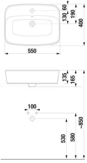 JIKA H8183820001041 - Lavoar ceramică LYRA 55x40 cm pentru blat, alb