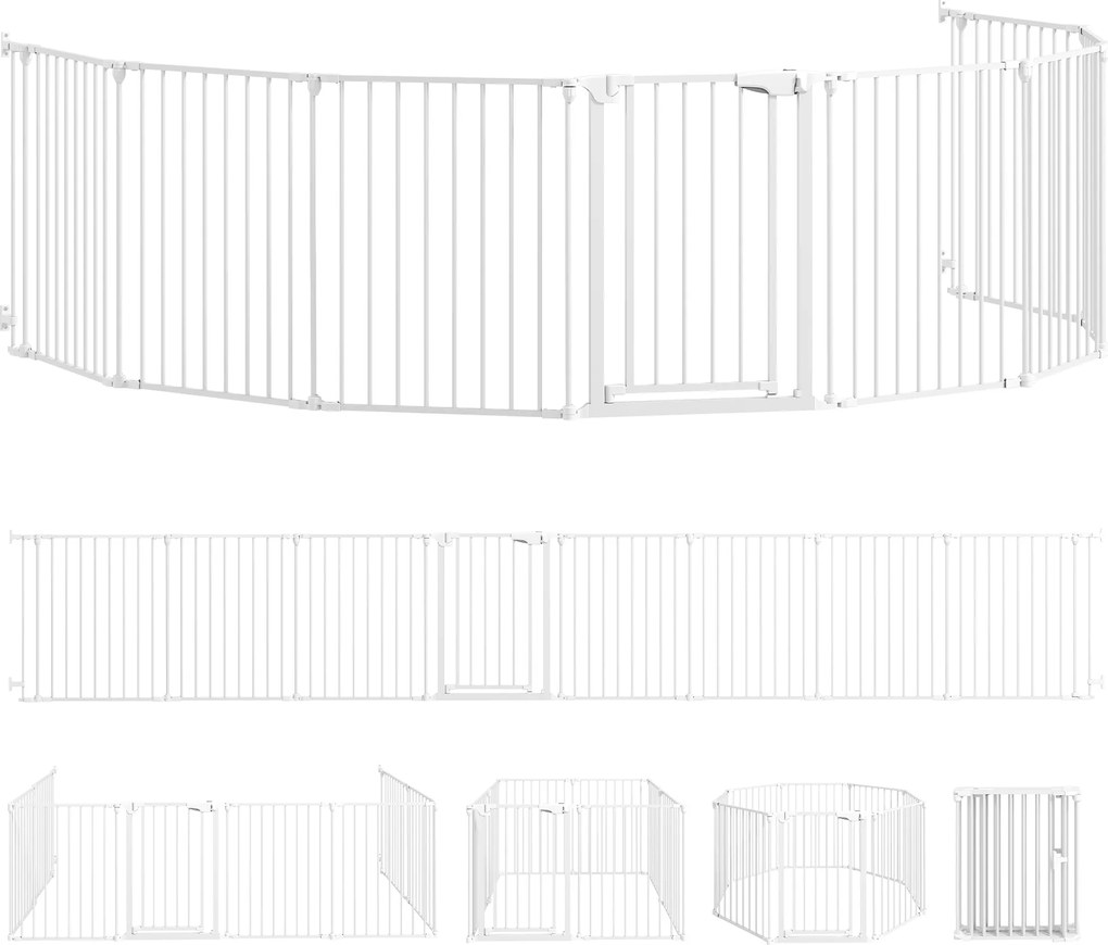 PawHut Gard pentru Câini cu 8 Panouri Modulabile cu Închidere Automată, din Oțel și ABS, 61x3x75 cm, Alb | Aosom Romania