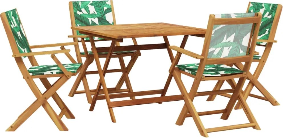vidaXL Set mobilier de grădină 5 piese textil model frunze/lemn masiv