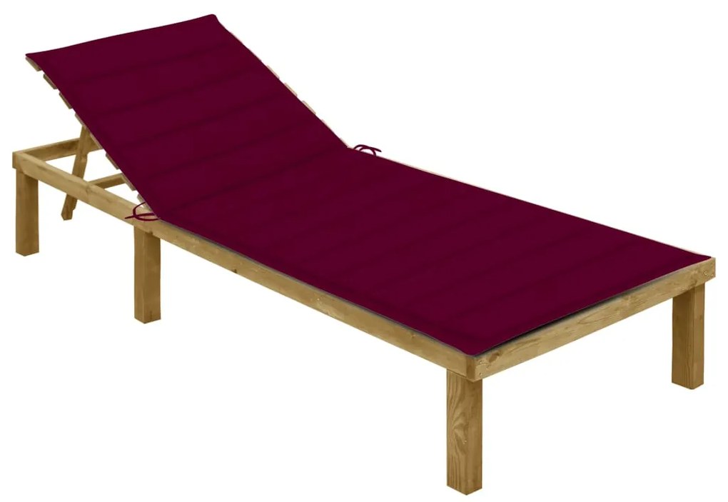 vidaXL Șezlong cu pernă roșu vin, lemn de pin tratat