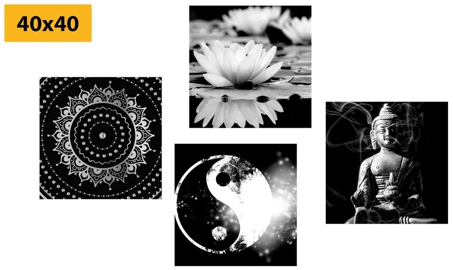 Set tablouri Feng Shui în design alb-negru