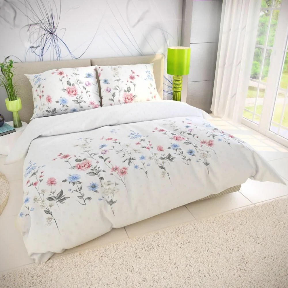 Lenjerie de pat din bumbac Kvalitex Delux Pajiște roz, 240 x 220 cm, 2 buc. 70 x 90 cm