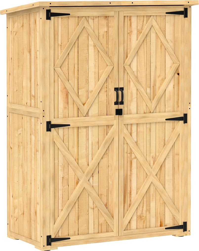Outsunny Magazie pentru grădină, magazie din lemn pentru unelte și echipamente de grădină, acoperiș din asfalt, uși duble, lemn de brad, maro deschis | Aosom Romania