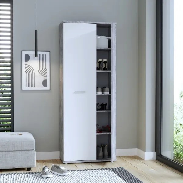 Comodă/pantofar SIMO, alb/gri beton