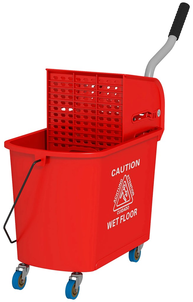 HOMCOM, Cărucior de curățat cu mop și separator de apă pentru curățenie, 20 L, roșu, 60L x 27l x 70,5H cm | Aosom Romania