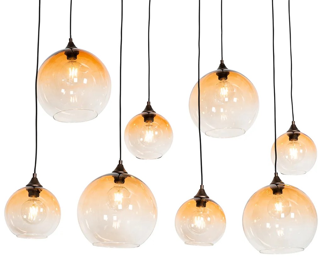 Lampă suspendată Art Deco bronz închis cu sticlă chihlimbar 8 lumini - Sandra