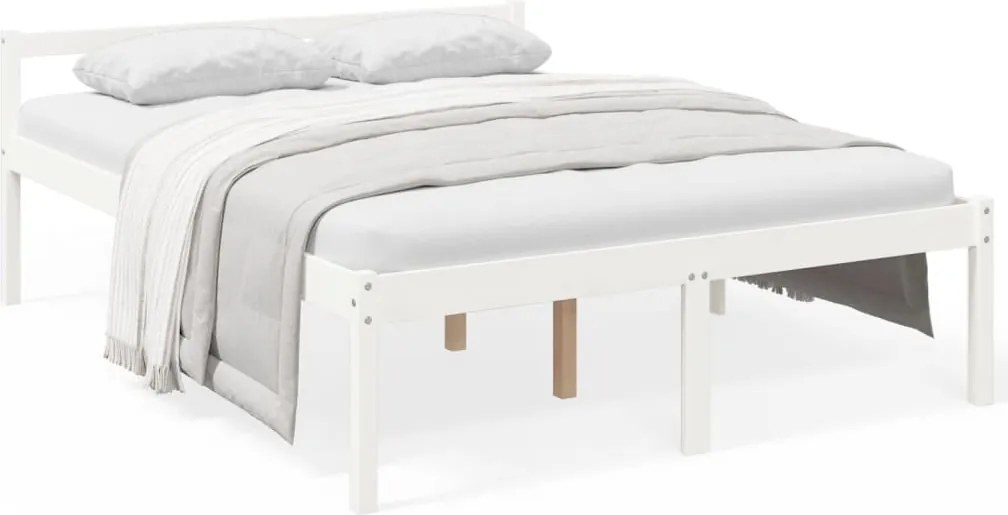 vidaXL Pat pentru seniori king, alb, 150x200 cm, lemn masiv de pin
