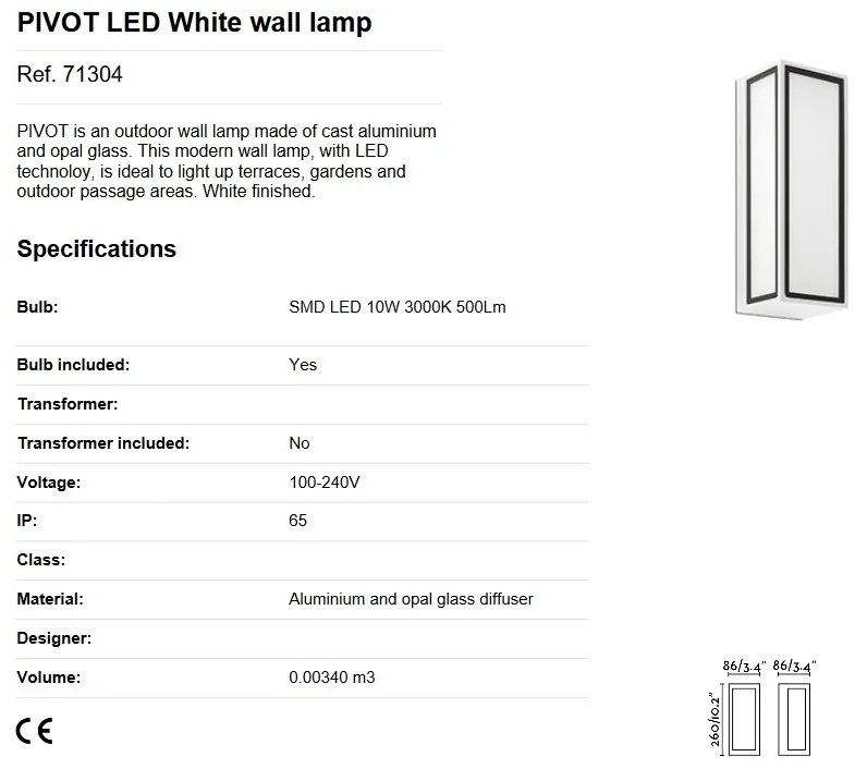 Aplica LED de exterior design modern IP65 PIVOT alba