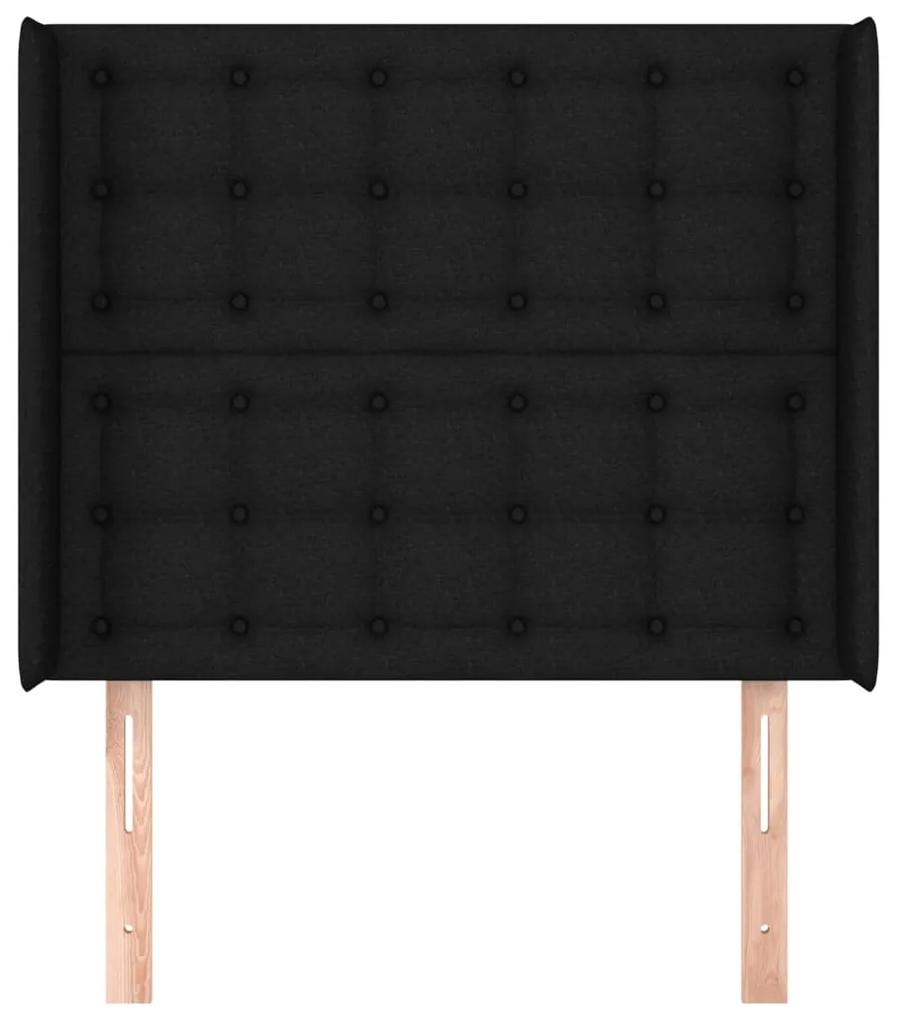 Tablie de pat cu aripioare, negru, 93x16x118 128 cm, textil 1, Negru, 93 x 16 x 118 128 cm