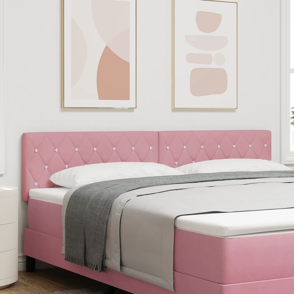 vidaXL Tăblie LED cu butoane din cristal, căptușită cu catifea roz, de 90 cm