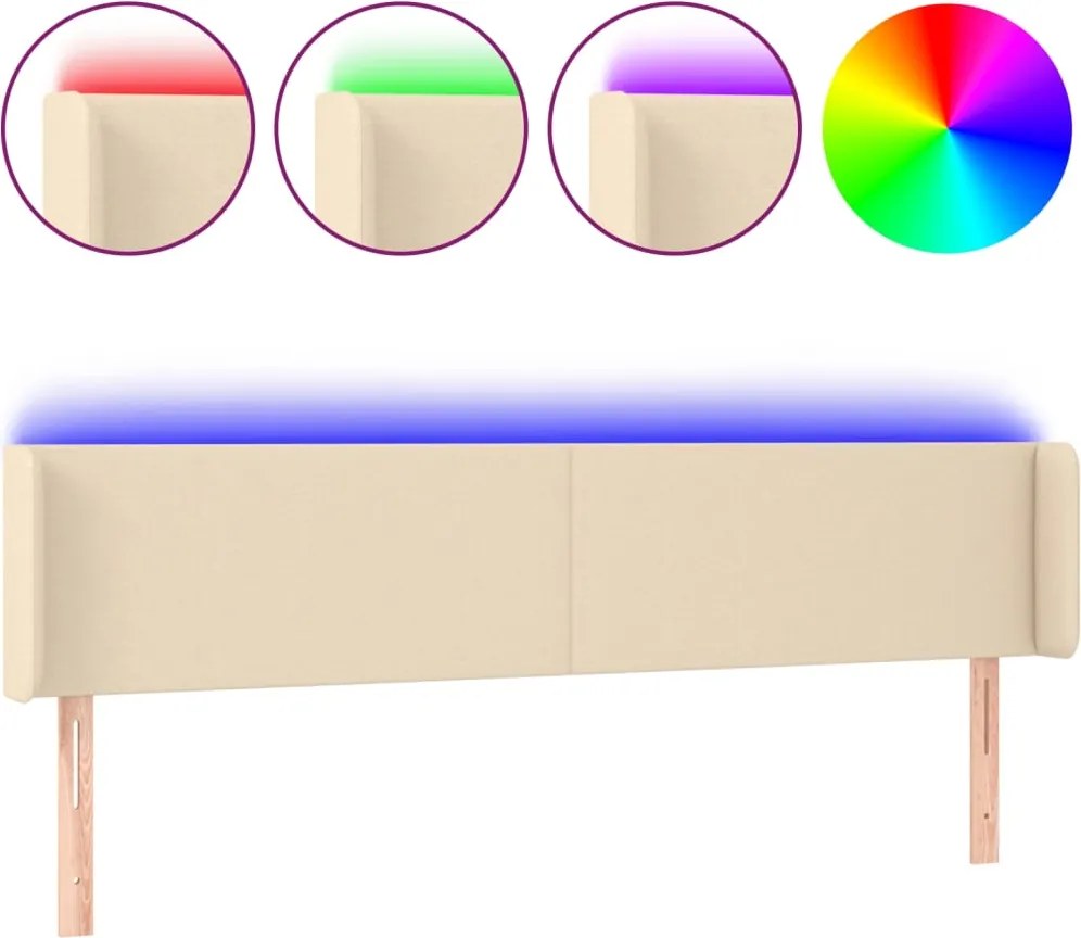 vidaXL Tăblie de pat cu LED, crem, 163x16x78/88 cm, textil