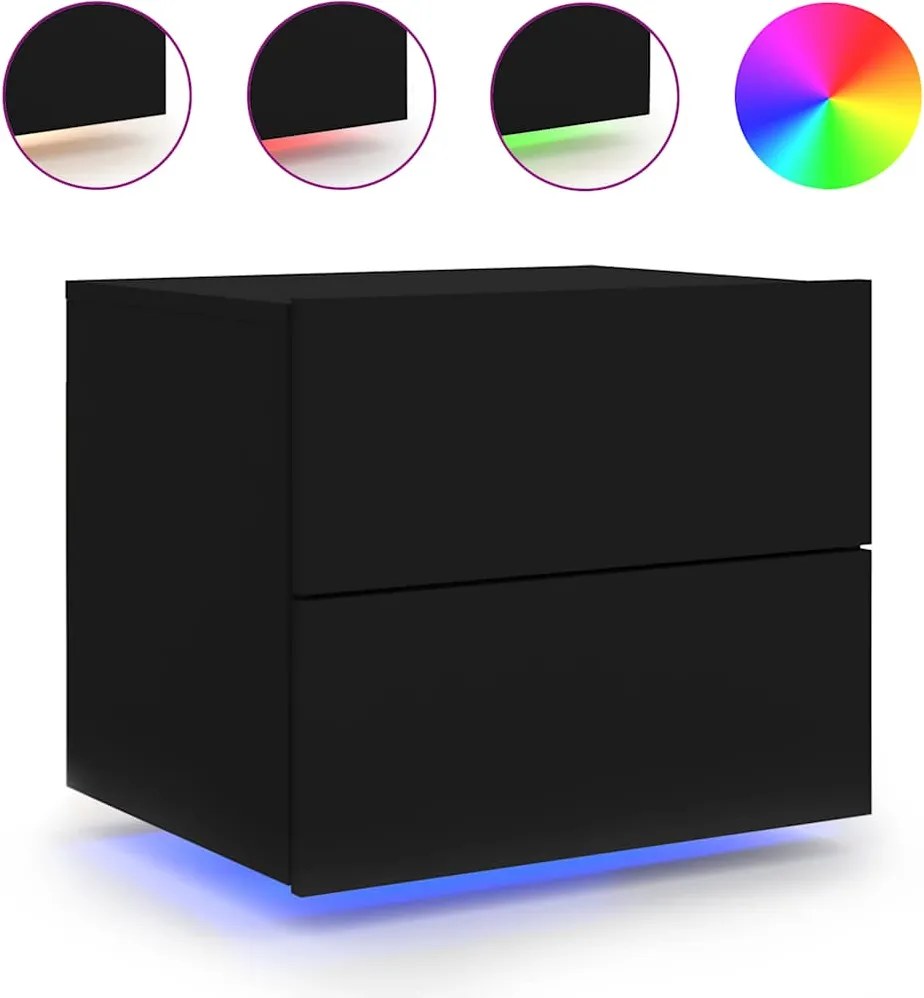vidaXL Noptieră montată pe perete cu lumini LED, negru