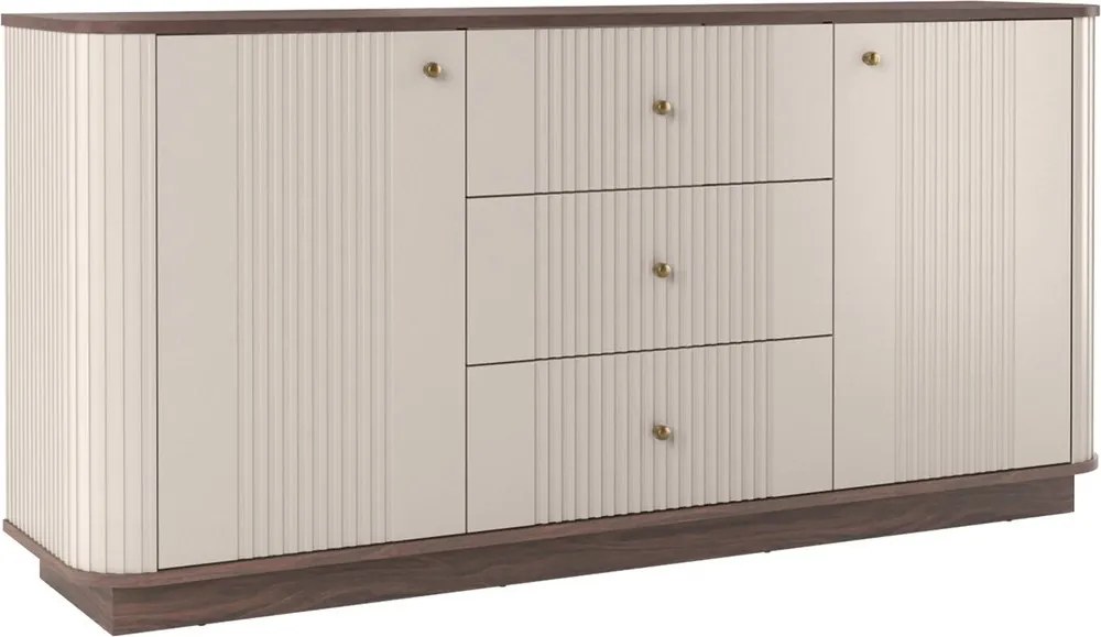 Comodă cu sertare pe soclu Vesper 160 cm - kashmir / nuc / mânere aurii