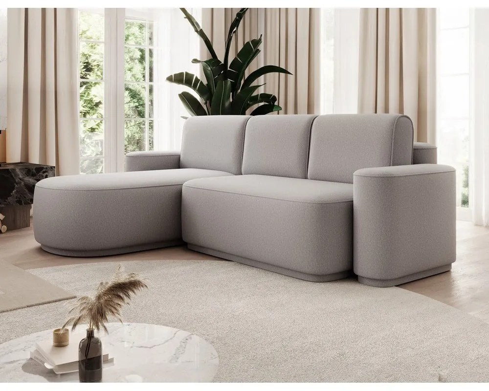 Colțar gri deschis extensibil/cu spațiu de depozitare cu tapițerie din chenille (cu colț pe partea stângă/cu șezlong) Aurumm – ELTAP